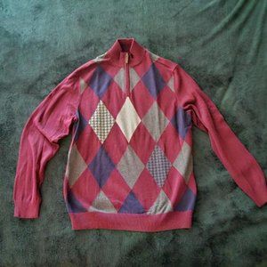 CLUB ROOM Men's - Pima Cotton 1/4 Zip Sweater. Burgundy Argyle. Medium  NWT
